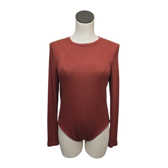 All Saints‎ Ribbed Molly Cutout Backless Bodysuit Womens Size 10 Orange Rust - Picture 1 of 10